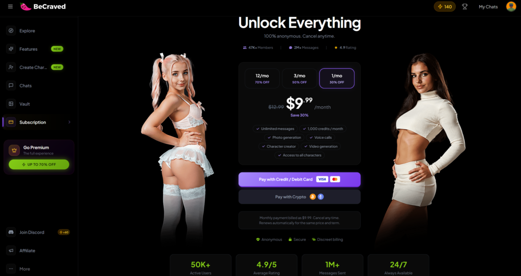 BeCraved.com pricing plans and premium subscription options