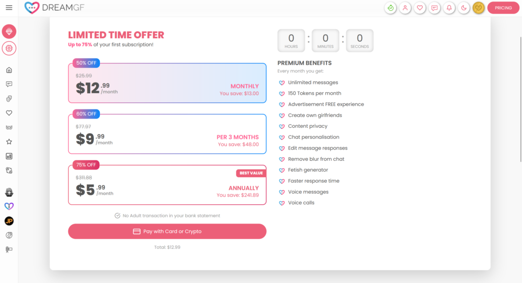 DreamGF pricing plans and premium subscription benefits
