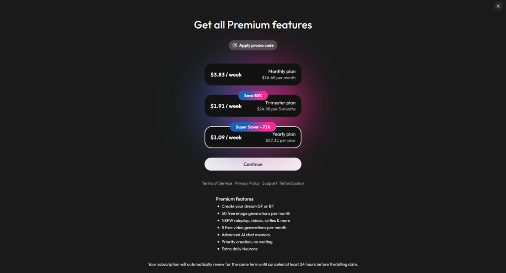 Joi.com pricing plans and premium subscription options