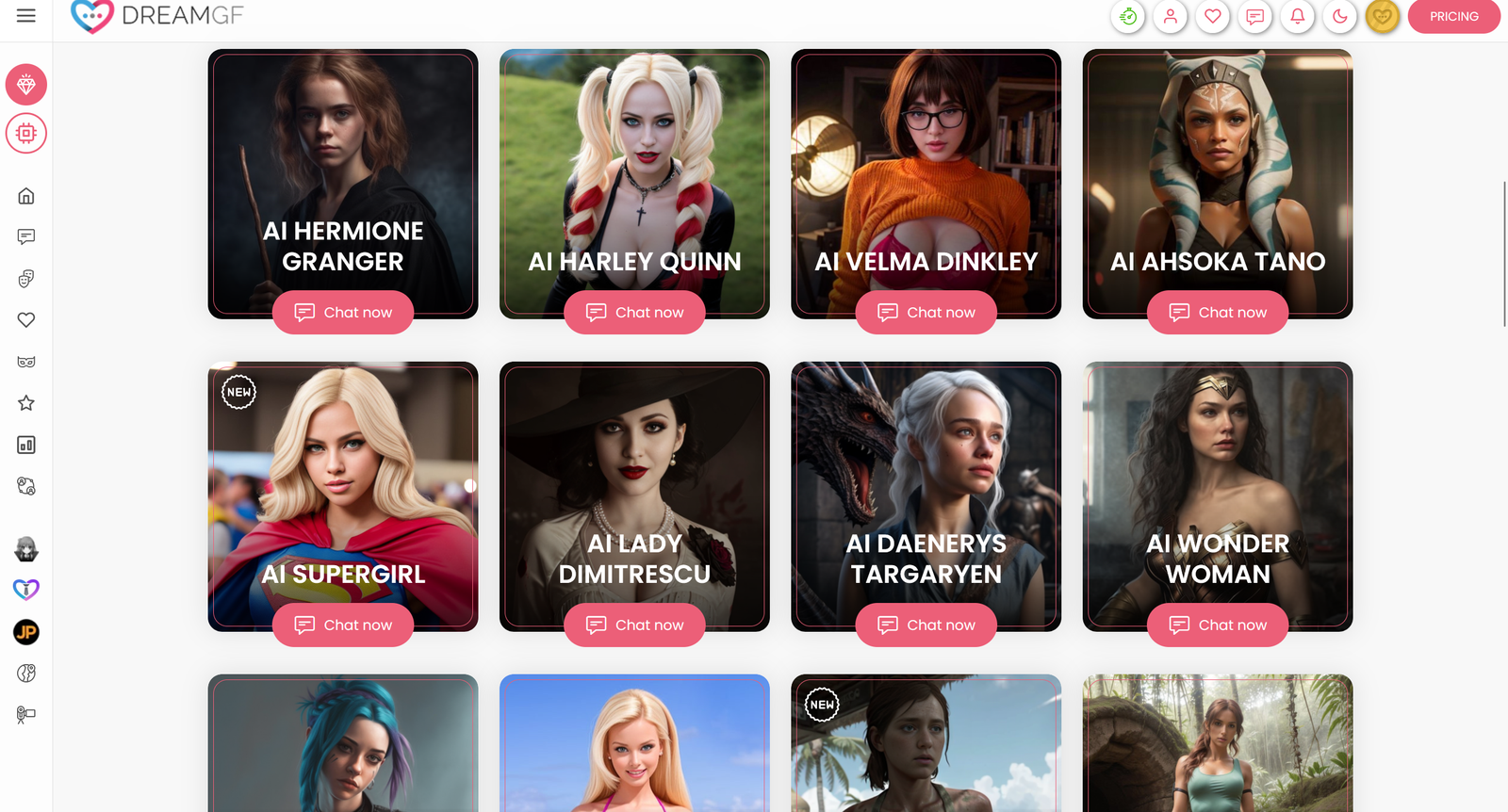 DreamGF AI roleplay chat interface