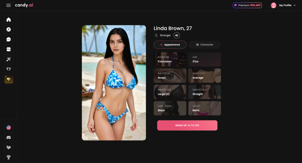 Candy.ai AI girlfriend character creation screen