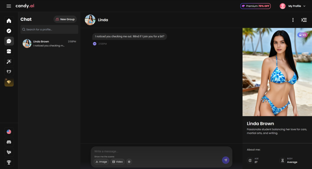 Candy.ai chat interface with AI companion conversation
